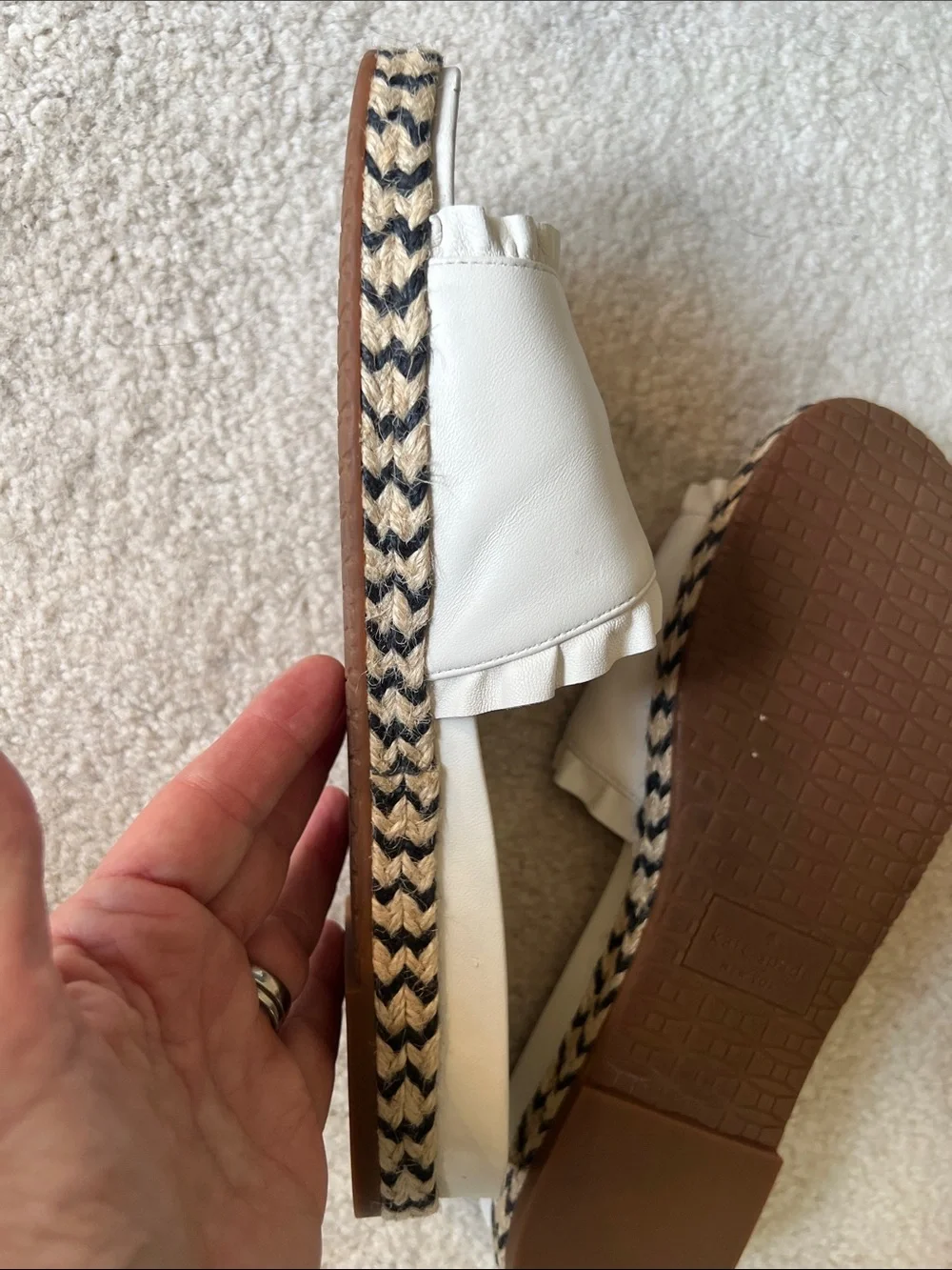 Kate Spade New York White Leather Ruffle Espadrille Slide Sandals 9.5